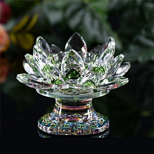 Crystal Glass Lotus Candle Holder Candlestick Candelabra Lighthouse Holder Tealight Crafts Home Wedding Decor (3.6*4.4, Green)