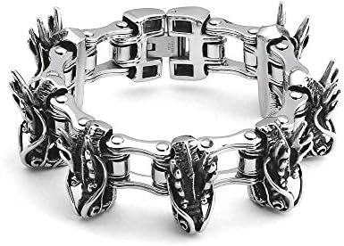 Men's Silver Stainless SteeláFlying Skull head Bike Chain Bracelet
