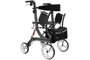 ‎BESCOMEDICAL 2 in 1 Leichtgewicht-Rollator Spring Vario Hybrid - Gehhilfe mit Komfort-Federung - umbaubar zum Transport-Stuhl - höhenverstellbar & faltbar - Modell S Graphitgrau
