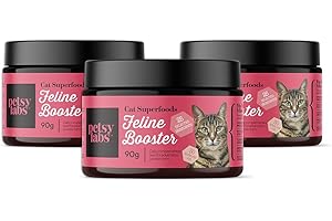 PETSY LABS 3X Feline Booster®, Nahrungsergänzungsmittel für Erwachsene Katzen mit Grünlippmuschel, Kurkuma und Probiotika – verbessert die Gelenkbeweglichkeit, die Verdauung, die Gesundheit von Haut und Fell