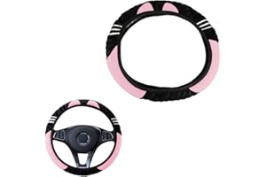 COYUN 1 pcs Fundas para el Volante del Coche, Protectores de Cuero de Gamuza con Tacto Suave, Antideslizante y Deportivo, ProteccióN Volante Coche Colores Patchwork, Accesorios Coches Interior, Rosa