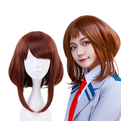 Ani·Lnc Corta peluca sintética marrón de Cosplay para las mujeres pelucas de la fiesta de Navidad con el casquillo libre