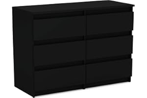 MRBLS_HOME MRBLS Kommode mit 6 Schubladen Sideboard Schubladenschrank Kleiderschrank Modern Möbel mit Schubladen für Ihr Schlafzimmer (Schwarz Matt) – 100 x 70 x 33,5 cm (B/H/T)