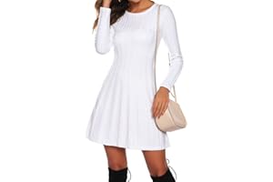 Gyabnw Vestito Casual Donna Invernale in Maglione Abito Vita Alta Elegante in Girocollo di Orlo Svasato Abito Linea A in Maglia al Ginocchio Caldo di Moda Treccia Ritorta