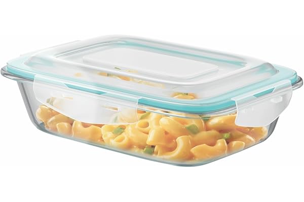 SignoraWare Lock 'N' Store Borosilicate Glass Rectangle Container Microwave Safe Convenient Storage Elegant design Air Tight Lid Useful for Tiffin and lunch Box (1.4 Ltr Clear)