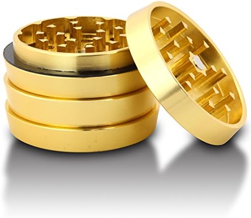 DCOU Hand Cranked Premium Grinder Unbreakable Aluminum Grinder for Herb and Spice 4 Parts 2.2 Inch (Golden)