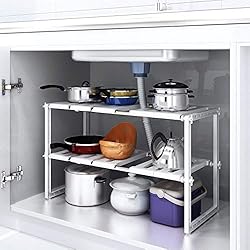 HOMFA Etagère sous Evier Cuisine Rangements sous Evier Etagère de Cuisine Evier Adjustable Modulable en Acier au Carbone pour Cuisine (Plastique)