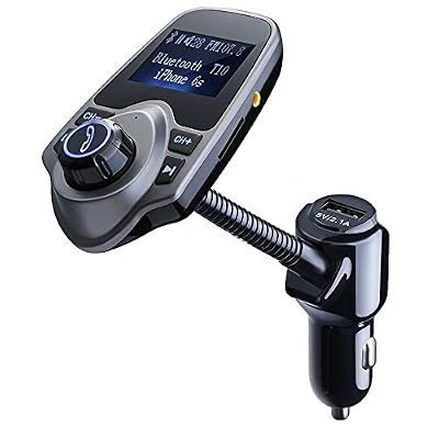 TopElek Transmetteur FM Bluetooth, Kit Main Libre Bluetooth Voiture Chargeur, Prise Allume Cigare USB de Voiture sans Fil avec 3,5 mm Port Audio, Fente pour carte TF, Écran de 1.44 Pouces, Supporte de l'Affichage de Voiture Tension de la Batterie, Ultra-…