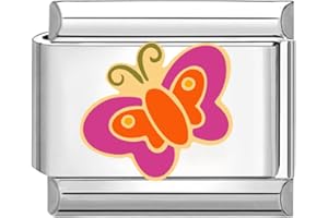 Quiges - Modulo Charm Link in stile italiano da 9 mm in acciaio inox farfalla colorata per bracciali in stile Italian Links