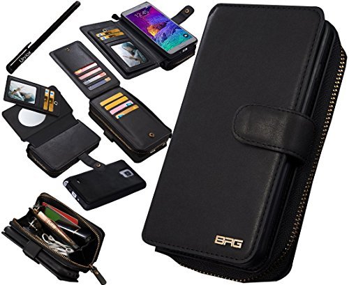urvoix Galaxy Note4 Fall, Premium Leder Reißverschluss Wallet Multifunktionale Handtasche abnehmbarer Magnetic Schutzhülle mit Flip Card Holder Cover für Samsung Galaxy Note 4 N910