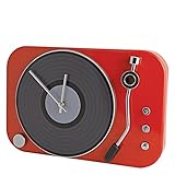 Metallkonstruktion Contemporary Clocks Moderne Wanduhr Uhren – Retro klassisch, Plattenspieler-Design, Rot, glänzend