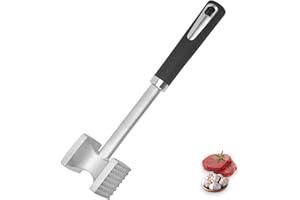 HingtTraum Martillo Carne de Cocina de 27 cm en Acero Inoxidable – Ablandador de Carne de Doble Cara Antiadherente para filetes, chuletas, Cerdo y Pollo