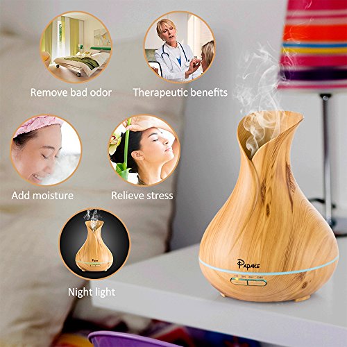 Aroma Diffuser, Papake Ultraschall Öl Diffusor Holzmaserung Luftbefeuchter Duftzerstäuber Humidifier 400ml mit 7 Farben LED Licht für Schlafzimmer Wohnzimmer Büro - 3
