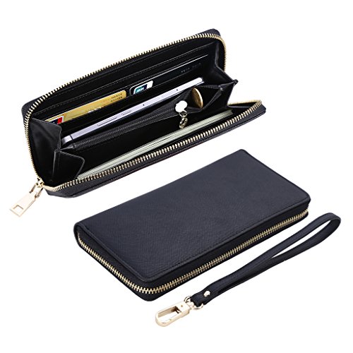 Hoobest Womens RFID Blocking Leather Wallet Classic Clutch Long Wallet Card Holder Purse Handbag (Black)