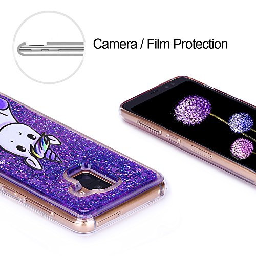 Cover per Samsung A8 2018 Custodia, Moevn Unicorno 3D Glitter Liquido Trasparente Sabbie Mobili Morbida TPU Silicone Bling Sparkle Quicksand Antigraffio Antiurto Protezione Case per Samsung Galaxy A8 2018 Smartphone (Viola)