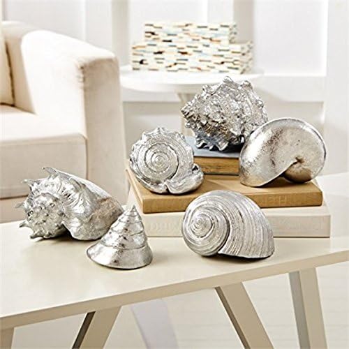 Beautiful Large Silver Sea Shell Figurines Set, comprising of 6 Distressed Silver coloured Sea Shells.