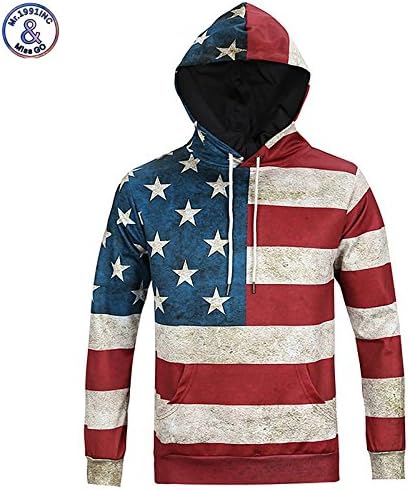 North America Fashion Men/women 3d Sweatshirts Print USA Flag Stars Stripped Hoody Hoodies With Cap Hooded Tops,XL
