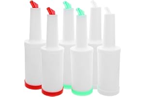 ‎BESTONZON BESTonZON Kunststoff-Saftspender Saftflaschen Mit Ausgießer Und Deckel, 6 Stück 1L Saftflaschen Aus Kunststoff Bunt, Einfach Mischen, Gießen Und Lagern, to-Go-Behälter Für Bar, Zuhause, Kü