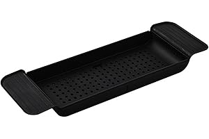 PLPLAAOO Bandeja Extensible para bañera, Mesa de Bandeja para bañera con Drenaje de plástico, Bandeja para bañera, colocación Estable, Material plástico expandible, diseño de Drenaje, Mesa (Black)