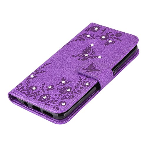 Samsung Galaxy S8 Hülle, Samsung Galaxy S8 Schutzhülle Leder Hülle,Alfort Bling Glitzer Glitter Prägung Flip Wallet Lederhülle Fashion Design Premium PU Leder Hohe Qualität Tasche Case Cover Kasten Abdeckung Wallet für Samsung Galaxy S8 5.8″ Smartphone Funktion Standfunktion Unterstützte Telefone und Magnetverschluss mit Schmetterling ( Lila ) - 4