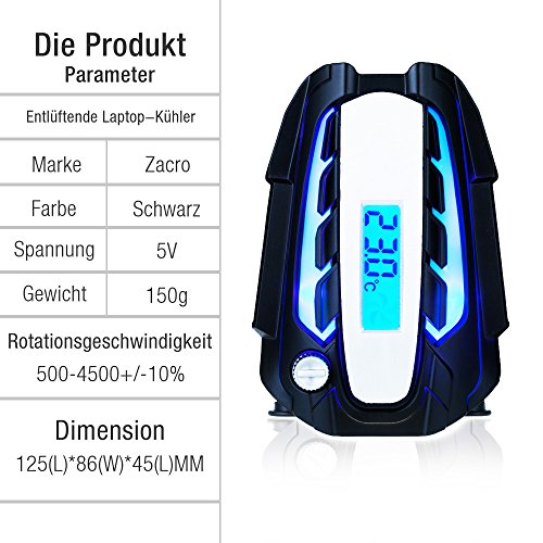 Zacro Laptop Lüfter mit Temperaturanzeige und Kühlung Pads Wind Steuerung tragbar Mini Laptop Kühler Notebook-Kühler Cooling Pads - 2