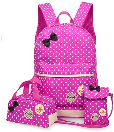 Bright Color Polka Dot 3pcs Kids Shoulder Book Bag School Backpack Handbag Purse Girls Teen (Pink)