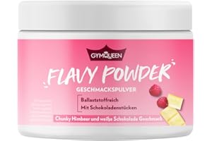 GymQueen Flavy Powder 200g, Polvere aromatica Chunky Lampone e Cioccolato bianco, a ridotto contenuto calorico, Polvere aromatica per dolcificare, cuocere e raffinare alimenti e bevande