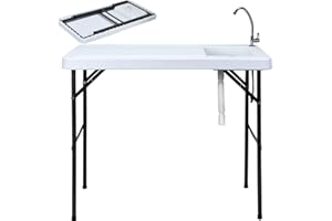 TANGZON Folding Camping Table with Sink, 115 x 59 x 94 cm Portable Outdoor Heavy Duty Fillet Table with Quick-Connect Faucet, Fish Cleaning Cutting Station for Picnic Kitchen Garden, Most Gifted