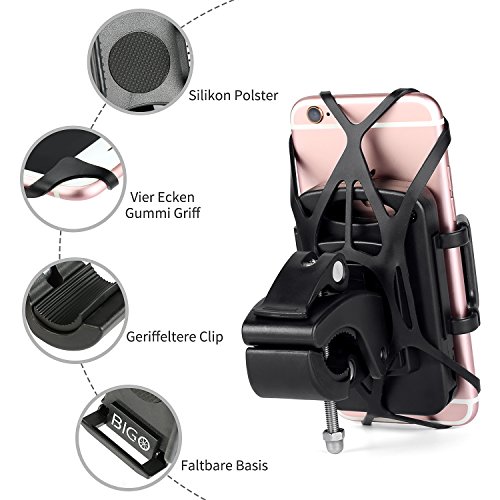 BIGO Fahrrad Handyhalterung fÃ¼r Smartphones, Anti-Shake und Universal Fahrradhalter fÃ¼r iPhone 7 6S/6S Plus 6/6Plus 5S/4S Galaxy S5/S4/S3, auch kompatibel mit MotorrÃ¤dern und Scootern