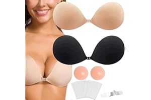 NOVALIFT 2 Pack Invisible Sticky Adhesive Invisible Bra Strapless Push Up Bra Backless Reusable Bra and Nipple Covers for Evening Wear Stick On Bra