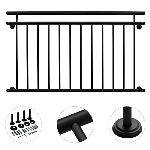 V2Aox Französischer Balkon Geländer Balkongeländer 90 x 100-156 cm Schwarz Weiß Anthrazit, Colour:Black;Size:156 x 90 cm