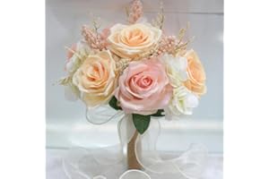 LESING Ramo de Rosas Artificiales Hecho a Mano, románticos, para Novia, Dama de Honor, con Flores (Ramo Rosa Rosa)