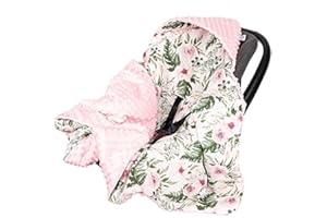 Infantilo Universal Baby Boy Girl Hooded Cosy Toes for Car Seat Blanket Wrap for Babies with Hood Baby with Holes for 3-Point Harness Straps Pushchair, Pram, footmuff (Pink Garden)