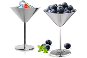 WEIPAI Juego de Copas de Cóctel Martini, 2 Pcs Copa de Vino De Acero Inoxidable, Copa de Martini de Acero Inoxidable, Copas de Vino de Tallo De Cóctel, Copas de Vino de Cóctel Bar Martini, para Bar