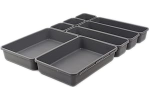 SUPPRUI Drawer Organiser Trays, Set of 8,Drawer Dividers For Make-up Organiser for Bedroom, Bathroom, Office, Kitchen - Drawer Organisers For Cosmetics, Stationery(Grey)