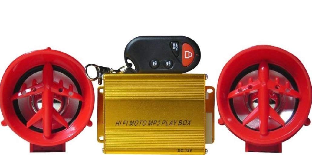 Acube Mart Motorcycle Bluetooth Anti-Theft Security Alarm with Dual Handle Bar Stereo Speakers USB SD Card MP3 Music Playback