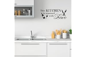 SUPERDANT Kitchen Wall Stickers This Kitchen is Seasoned with Love Wall Decal Wall Art for Kitchen Removable Grey Kitchen Quoted Stickers Kitchen Stickers Black Kitchen Decor 61x23cm