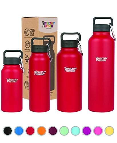 Healthy Human Stainless Steel Insulated Travel Sports Water Bottle Thermos - Leak Proof - No Sweating, Keeps Your Drink Hot & Cold - Red Hot - 620 ml / 21oz