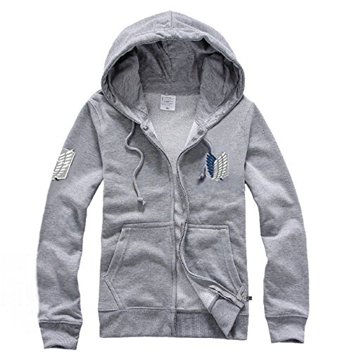 Attack on Titan Cosplay Costume Grey Zip Up Hoodie Jacket Size L