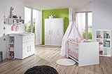 3-tlg. Babyzimmer in weiß, Kleiderschrank B: 130 cm, Wickelkommode B: 87 cm, Babybett 70 x 140 cm