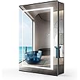 LUMIRRORS® Bathroom Mirror Cabinets with Lights and Shaver Socket Matt Black LED Bathroom Cabinet with Mirrors Wall mounted with Built-in LED Lighting Demister Dimmable Aluminium 50 x 70cm