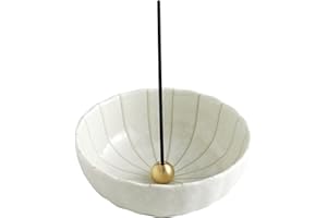 Asayu Japanese Lotus Incense Holder for Sticks 10.5cm (4.1 inch), Traditional Made in Japan Ceramic Ash Catcher and Brass Incense Burner Set - White Lotus