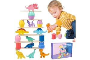 Aonuily Montessori Dinosaur Toys for 1 2 3 4 Year Old, Wooden Dinosaur Building Blocks Stacking Balance Toy Preschool Education Toy for Boys Girls Kids