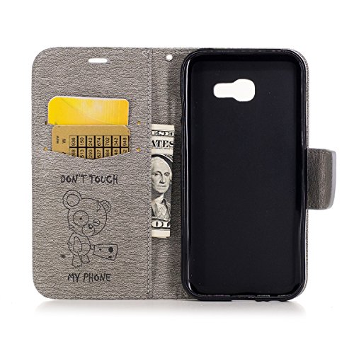 Galaxy A5 2017 Hülle,Samsung Galaxy A5 2017 Ledertasche,JAWSEU Lanyard Prägung Bär DON’T TOUCH MY PHONE Muster Retro/Vintage Handyhülle Tasche Cool lustig Tier Brieftasche Folio Tasche Hüllen Handycover Schutz Cases Etui Lederhülle Handytasche mit [Ständerfunktion] und [Kartenfächer] für Samsung Galaxy A5 2017+1xSchwarz Glitzer Bling Eingabestift-Bär,Grau - 2