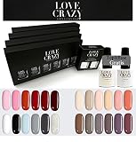 LOVECRAZY® Esmaltes de Gel Semipermanente para Uñas, Paquete Extra de 24 Colores, Base Coat y Top Coat