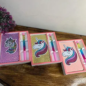 Supplybel Unicorn Pocket Diary for Girls, Cute Sparkle Flamingo Notebook for Girls with a Flamingo Gel Pen, A6 Size(Multicolored)