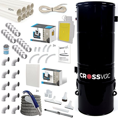 crossvac Zentralstaubsauger Set Retraflex mit 2x Retraflex Plus Schlaucheinzugsystem 12.2m