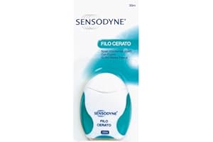 Sensodyne Hilo encerado, hilo dental con flúor, ayuda a limpiar las zonas de la boca que el cepillo no alcanza, sabor menta, paquete de 12 x 30 metros