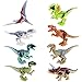 Produktbild JZK 8 x Klein Kindersicher Spielzeug Jurassic Welt Dinosaurier Blöcke Set, Kopf, Mund, Hände, Füße sind beweglich, Mini ungiftig Dino Figuren Geschenk Dekoration für Kinder Geburtstag Party