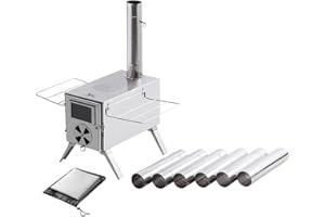 FREIZELT TOMOUNT Tent Stove Wood Burning Stove, Portable Compact Stainless Steel Camping Cookware with Chimneys High Temperature Resistant, Camp Stove for Tents, Lodging and Hiking